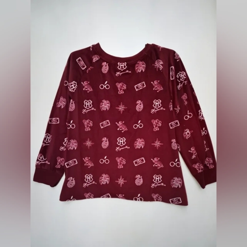 Harry Potter Burgundy Pajama Shirt – Magical Symbols Print, Soft & Cozy (L) - Picture 5 of 9
